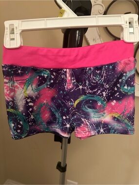 Danskin Pink Waistband Multicolor Galaxy Print Bike Shorts